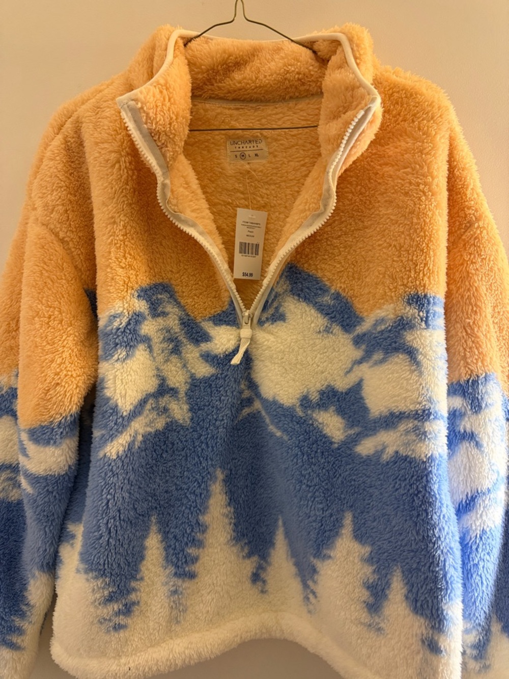 Women's Teddy Pullover Jacket - Peach, Blue & Cream